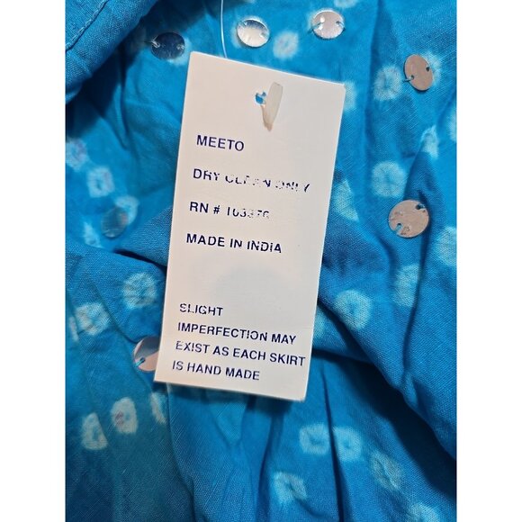 Handmade Blue boho midi skirt adjustable tie waist mirror sequins One Size New - Picture 5 of 16